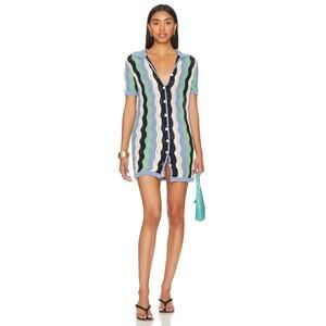 HEARTLOOM Carlisle Cover Up Dress Knit Blue Green Cream Black Size Medium Collar